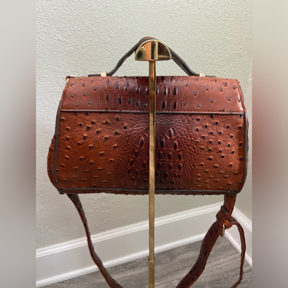 Cato Vegan Croc Embossed Leather Brown Satchel Top Handle/ Crossbody Brown Bag - Picture 7 of 16